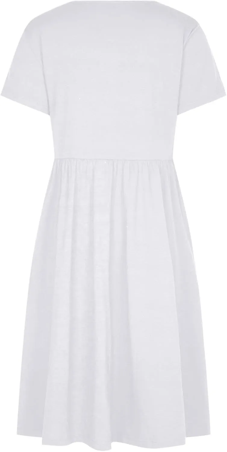 NaRHbrg Women's Midi Dress Casual Loose Fit Short Sleeve T-Shirt Dresses with Pockets Summer Flowy Beach Dress Soft Outfit