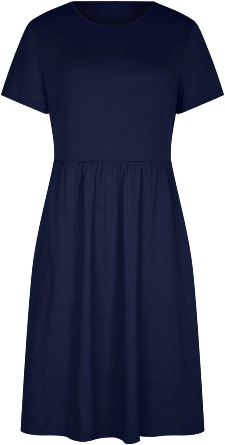 NaRHbrg Women's Midi Dress Casual Loose Fit Short Sleeve T-Shirt Dresses with Pockets Summer Flowy Beach Dress Soft Outfit