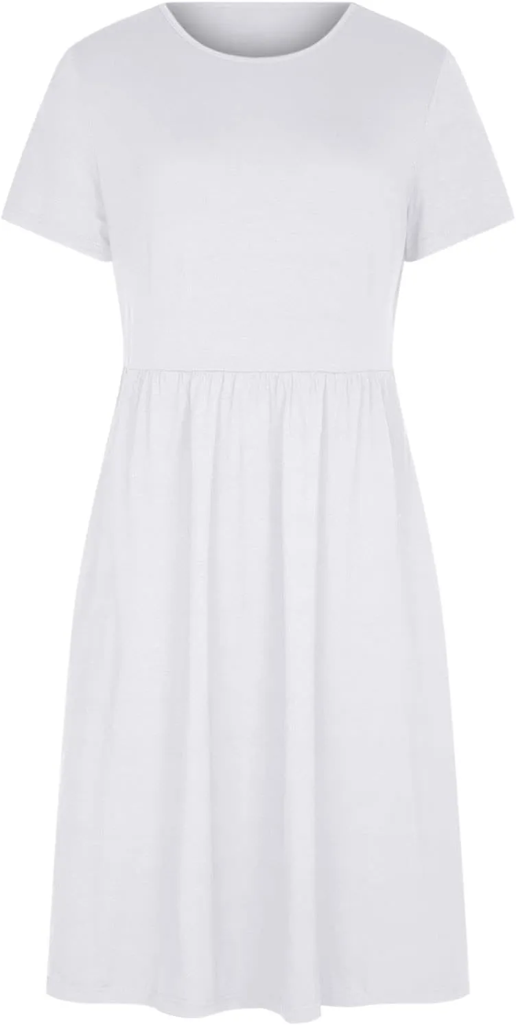NaRHbrg Women's Midi Dress Casual Loose Fit Short Sleeve T-Shirt Dresses with Pockets Summer Flowy Beach Dress Soft Outfit