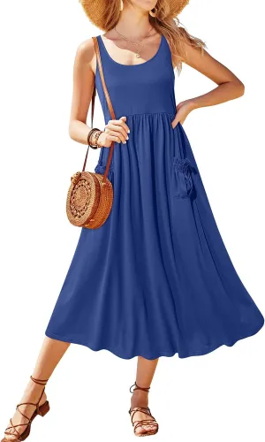Newshows Women's 2024 Summer Sundresses Casual Beach Vacation Outfits Long Flowy Sleeveless Tank Maxi Dress with Pockets