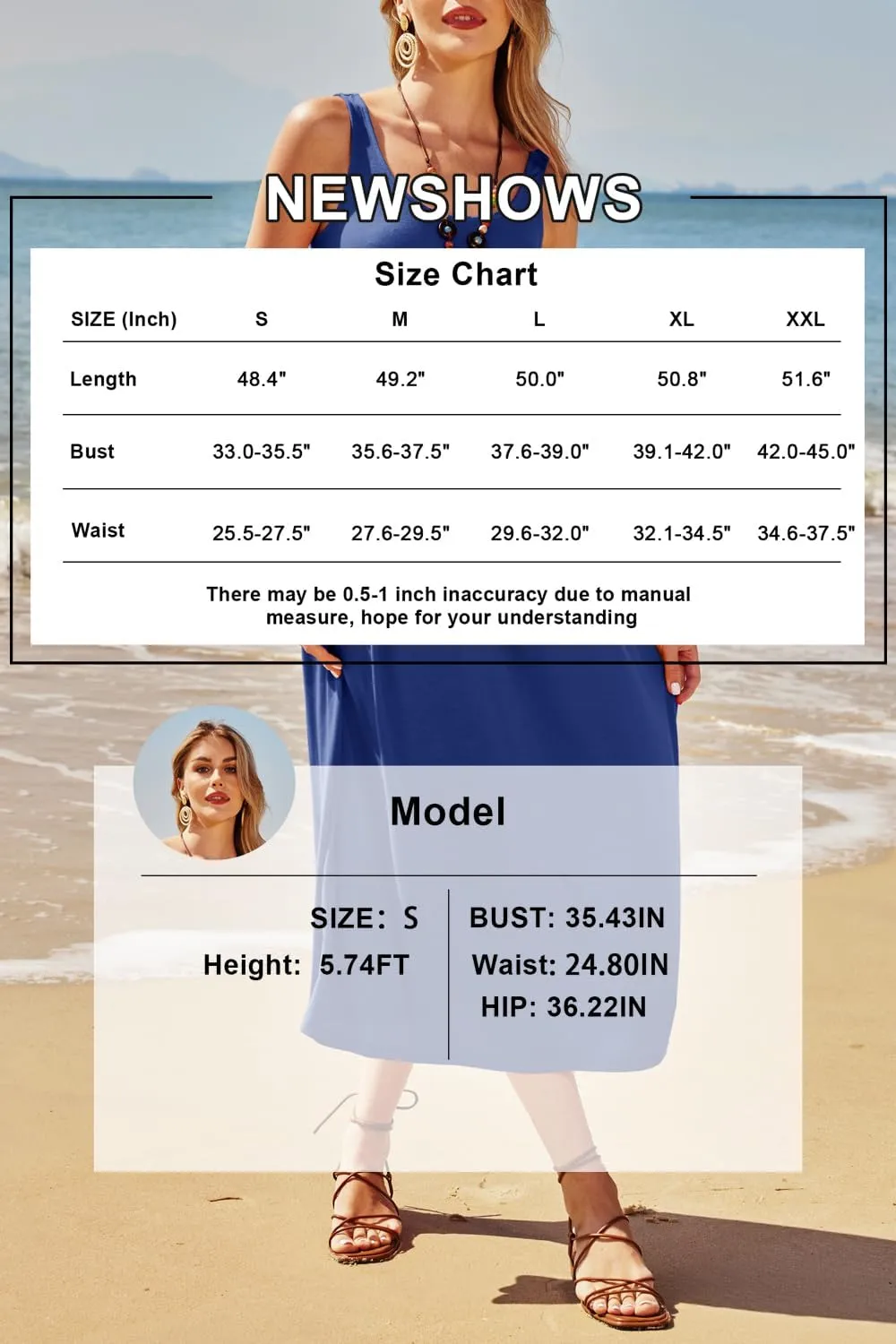 Newshows Women's 2024 Summer Sundresses Casual Beach Vacation Outfits Long Flowy Sleeveless Tank Maxi Dress with Pockets