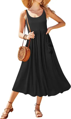 Newshows Women's 2024 Summer Sundresses Casual Beach Vacation Outfits Long Flowy Sleeveless Tank Maxi Dress with Pockets