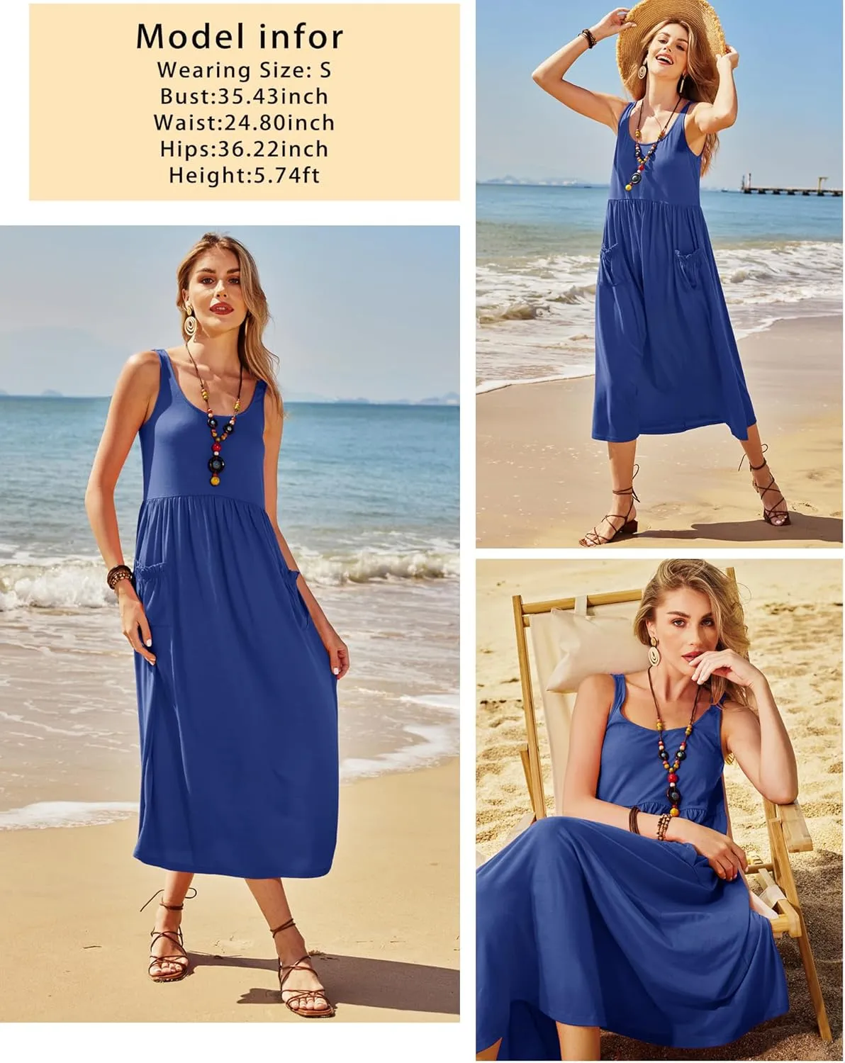 Newshows Women's 2024 Summer Sundresses Casual Beach Vacation Outfits Long Flowy Sleeveless Tank Maxi Dress with Pockets