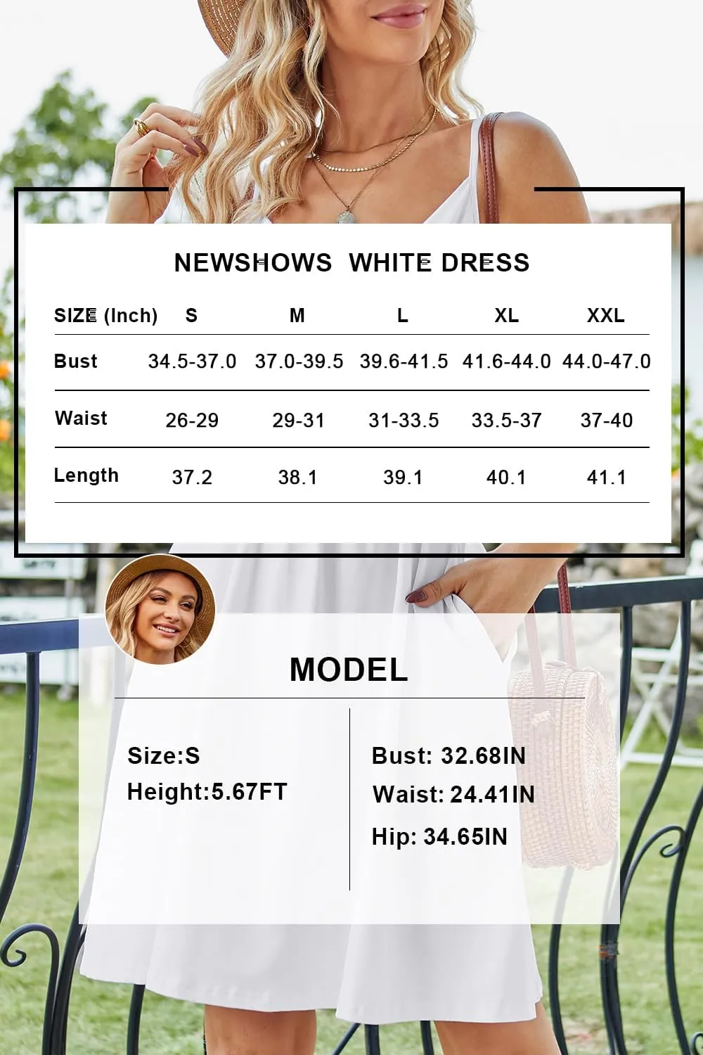 Newshows Women's Summer Dress 2025 Spaghetti Strap Sleeveless V Neck Casual Swing Sundress with Pockets