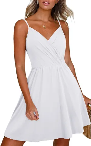Newshows Women's Summer Dress 2025 Spaghetti Strap Sleeveless V Neck Casual Swing Sundress with Pockets