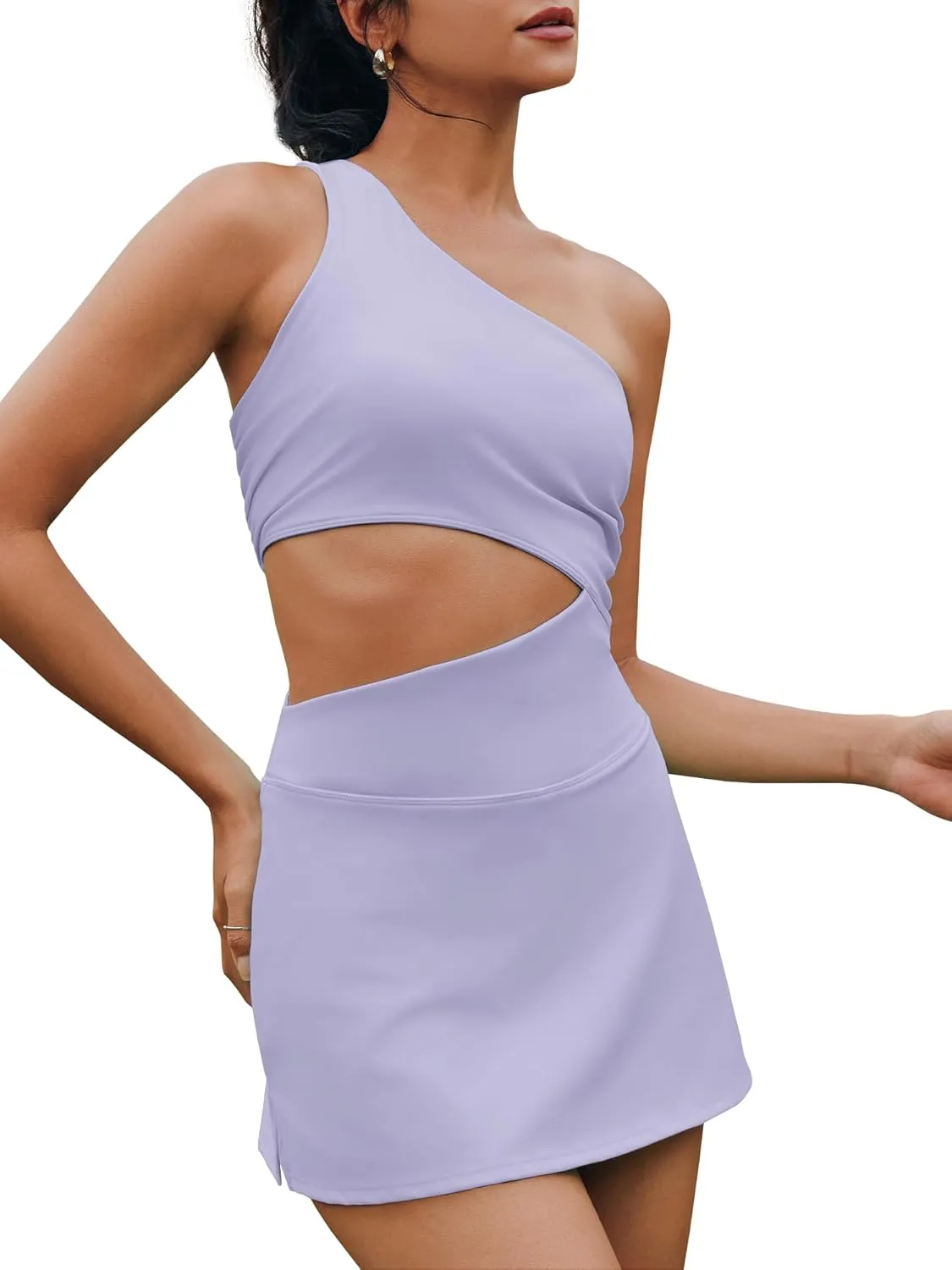 Nirovien Womens Sleeveless Workout Romper Dress with Shorts One Shoulder Skortsie Golf Athletic Tennis Dresses