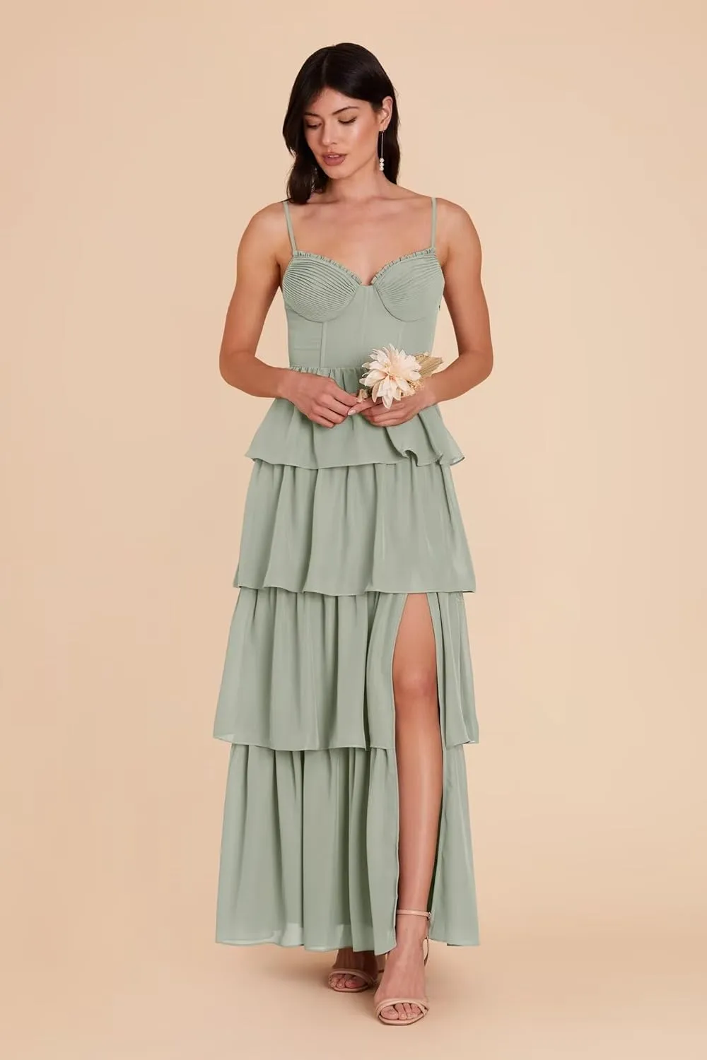 Noras dress Women's Adjustable Spaghetti Straps Bridesmaid Dresses for Wedding V Tiered Split Formal Evening Gown NO285