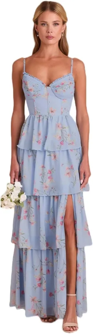 Noras dress Women's Adjustable Spaghetti Straps Bridesmaid Dresses for Wedding V Tiered Split Formal Evening Gown NO285