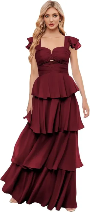 OFEYCHUN Ruffle Tiered Bridesmaid Dress Chiffon Long Prom Dresses 2025 Off The Shoulder Formal Dress