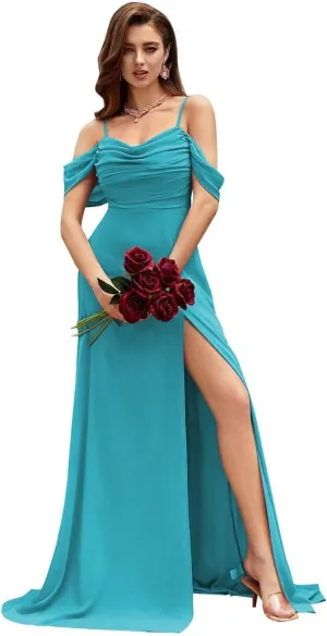 Off The Shoulder Bridesmaid Dresses for Women Pleated Chiffon A Line Formal Evening Gown WY007