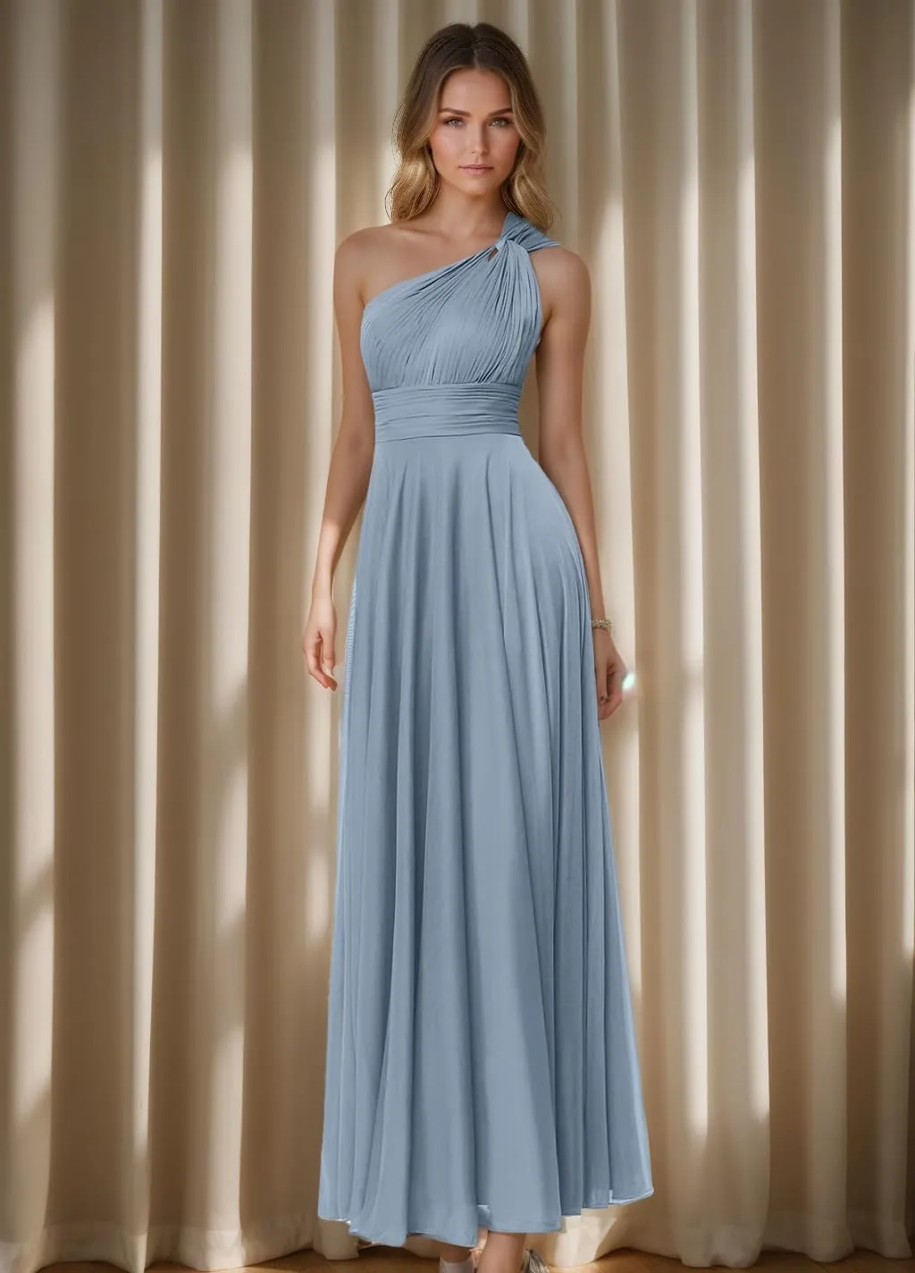 One Shoulder Bridesmaid Dresses for Women Corset A-line Prom Dress Long Chiffon Wedding Guest Dresses with Pockets