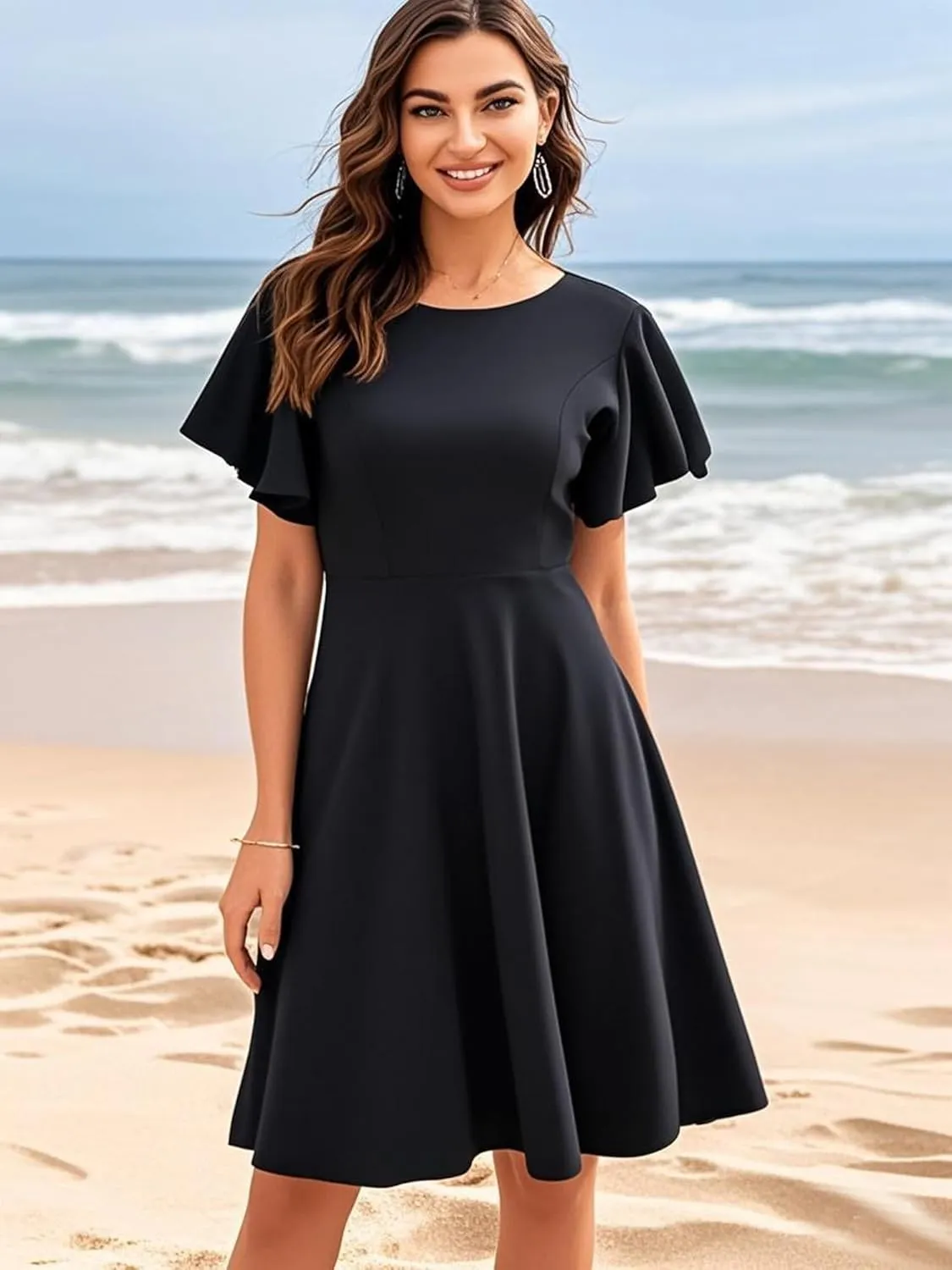 oxiuly Wedding Church Vintage Cocktail Dresses with Pockets Summer Casual Floral Dress for Women Flare376