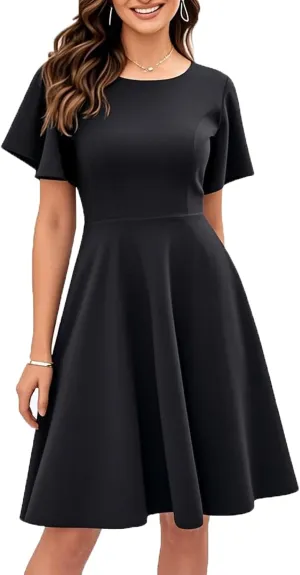 oxiuly Wedding Church Vintage Cocktail Dresses with Pockets Summer Casual Floral Dress for Women Flare376