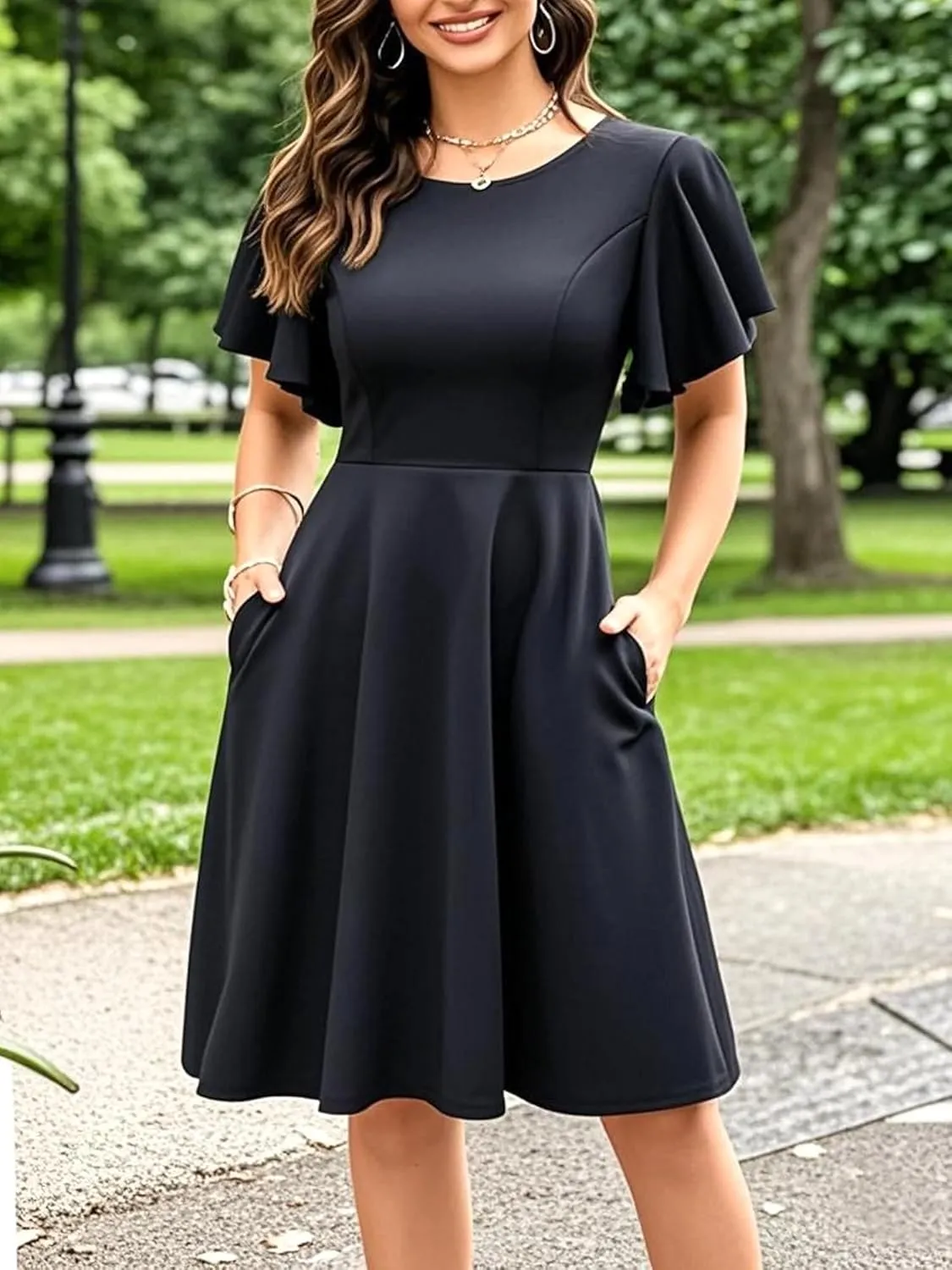 oxiuly Wedding Church Vintage Cocktail Dresses with Pockets Summer Casual Floral Dress for Women Flare376