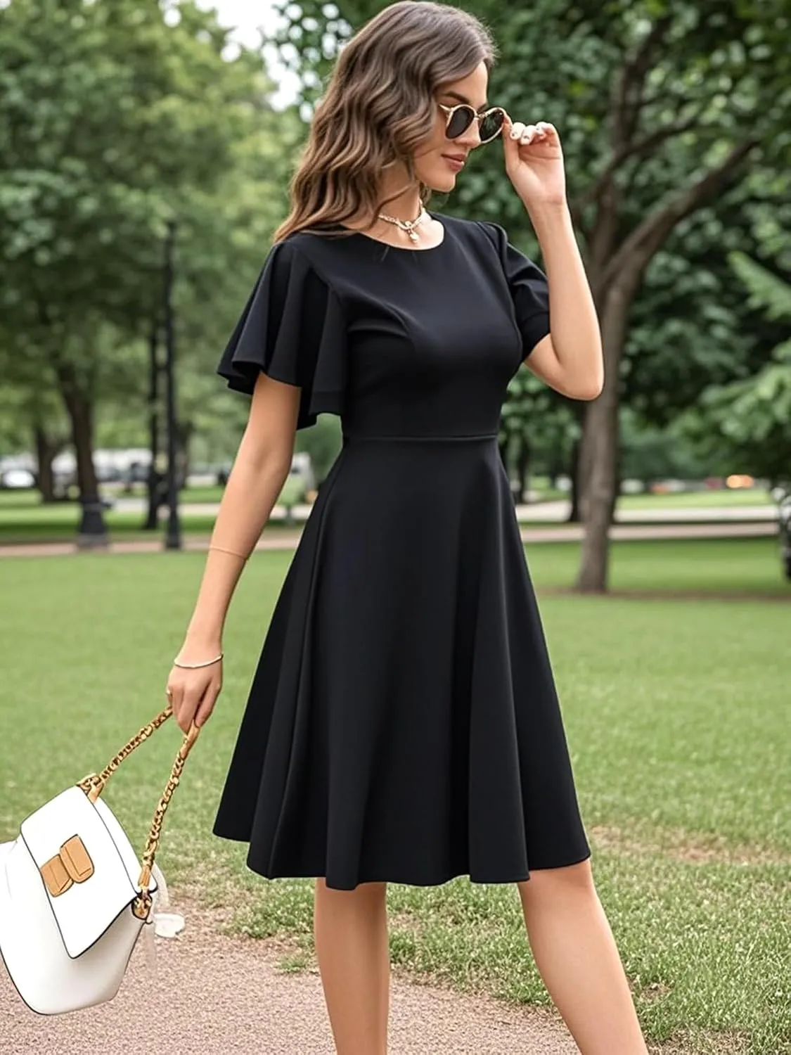 oxiuly Wedding Church Vintage Cocktail Dresses with Pockets Summer Casual Floral Dress for Women Flare376