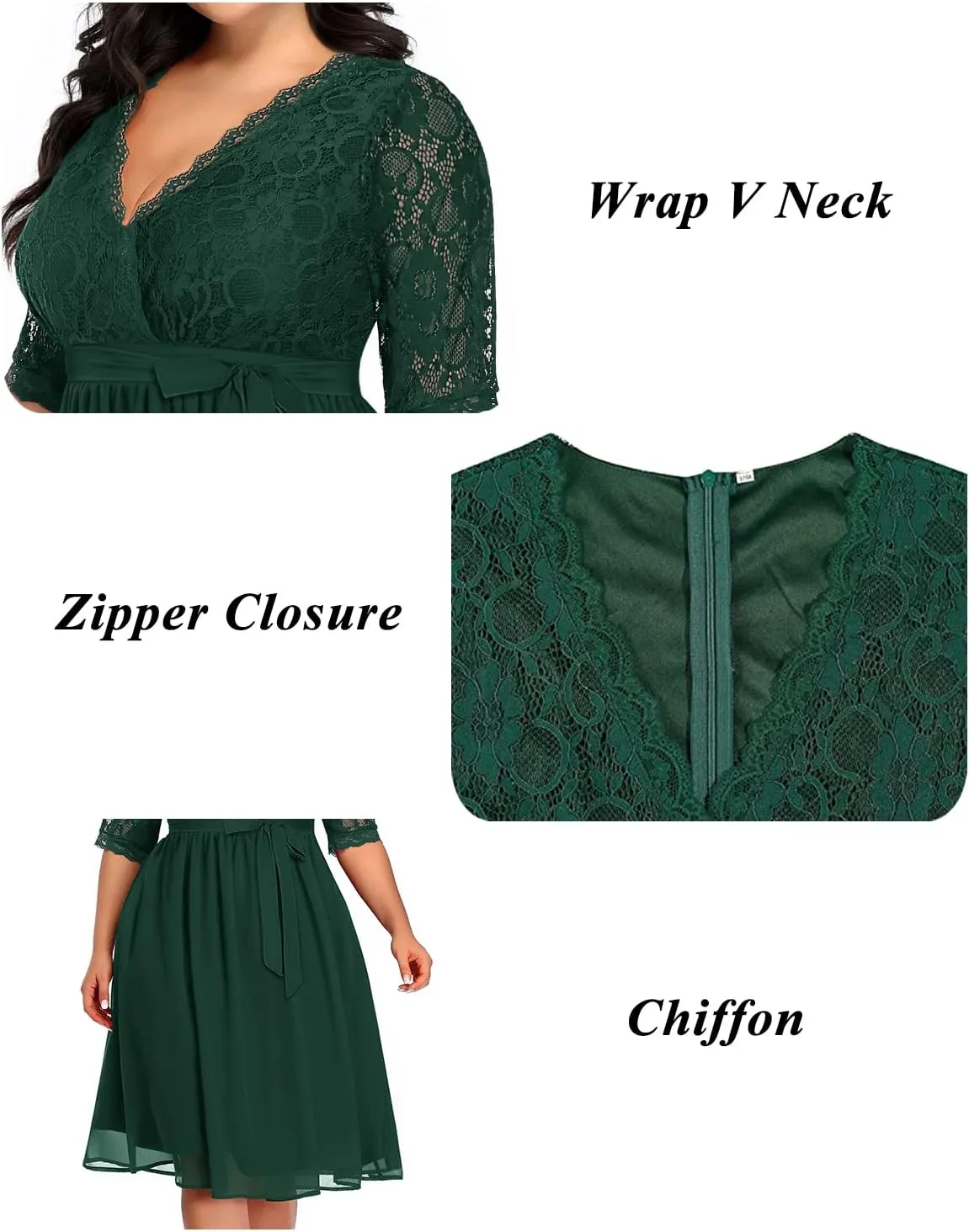 Pinup Fashion Plus Size Lace Chiffon Wrap V Neck Dresses Women Cocktail Wedding Guest Midi Dress