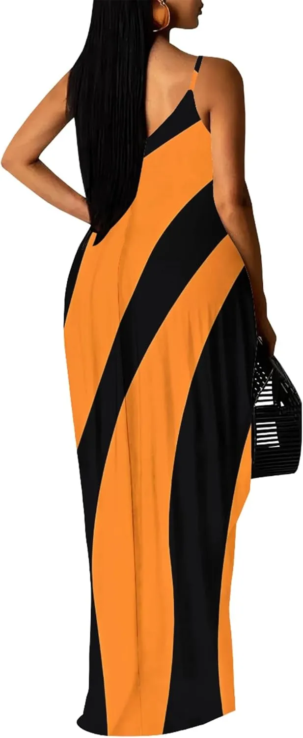 Plus Size Dress for Women 2024 Casual Sleeveless Sundress Loose Spaghetti Strap Long Summer Beach Maxi Dress with Pockets