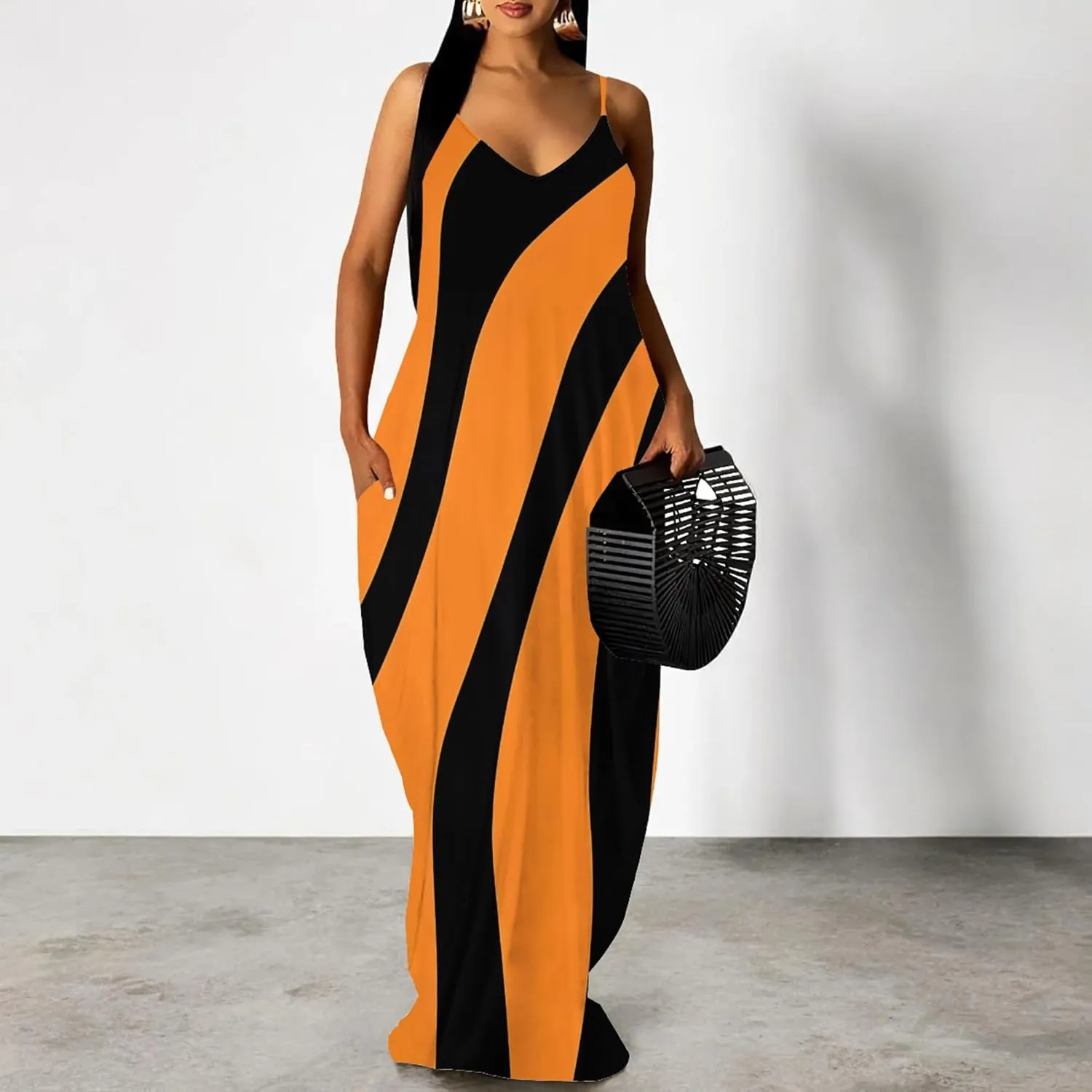 Plus Size Dress for Women 2024 Casual Sleeveless Sundress Loose Spaghetti Strap Long Summer Beach Maxi Dress with Pockets