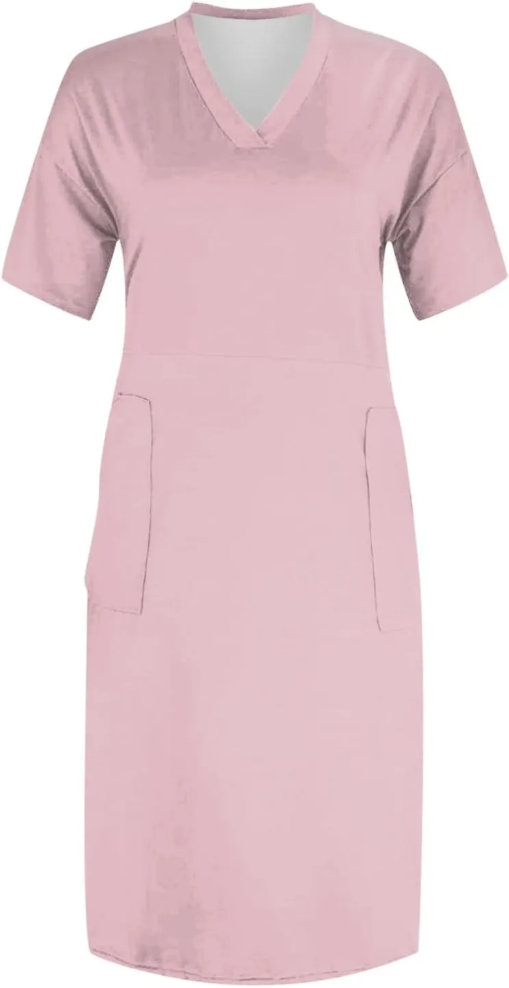 Plus Size Dresses for Women Oversized T Shirt Dress Loose Fit V Neck Short Sleeve Midi Dress Soft Cotton Nightgowns