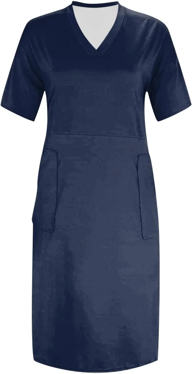 Plus Size Dresses for Women Oversized T Shirt Dress Loose Fit V Neck Short Sleeve Midi Dress Soft Cotton Nightgowns