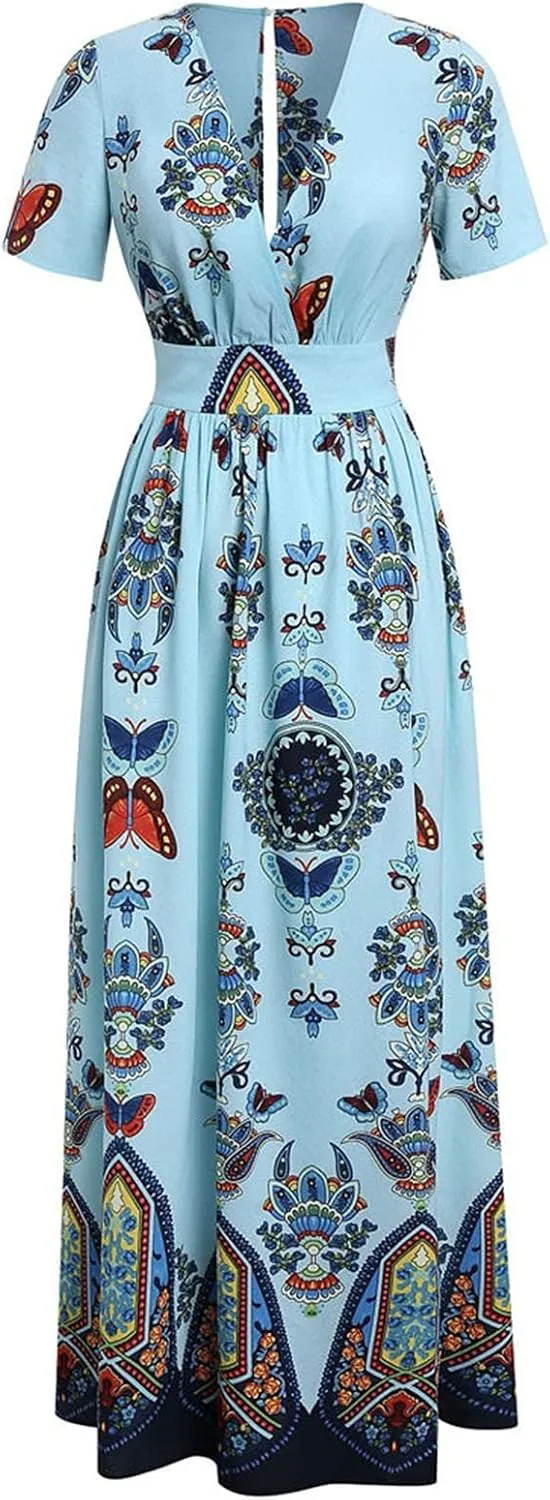 Plus Size Dresses for Women,2023 Summer Elegant Sexy Bodycon Wedding Guest Dress,Trendy Floral Boho Maxi Dress