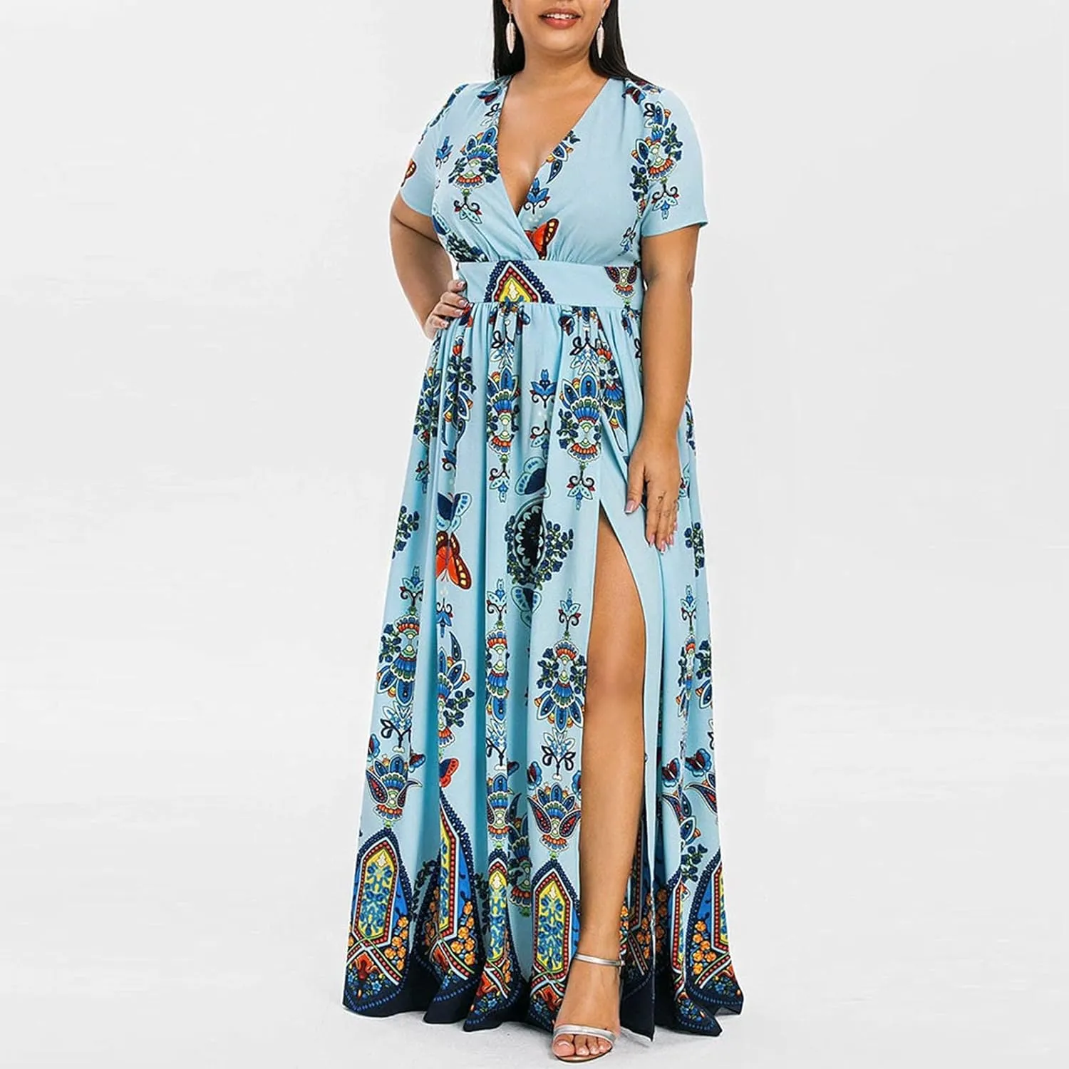 Plus Size Dresses for Women,2023 Summer Elegant Sexy Bodycon Wedding Guest Dress,Trendy Floral Boho Maxi Dress