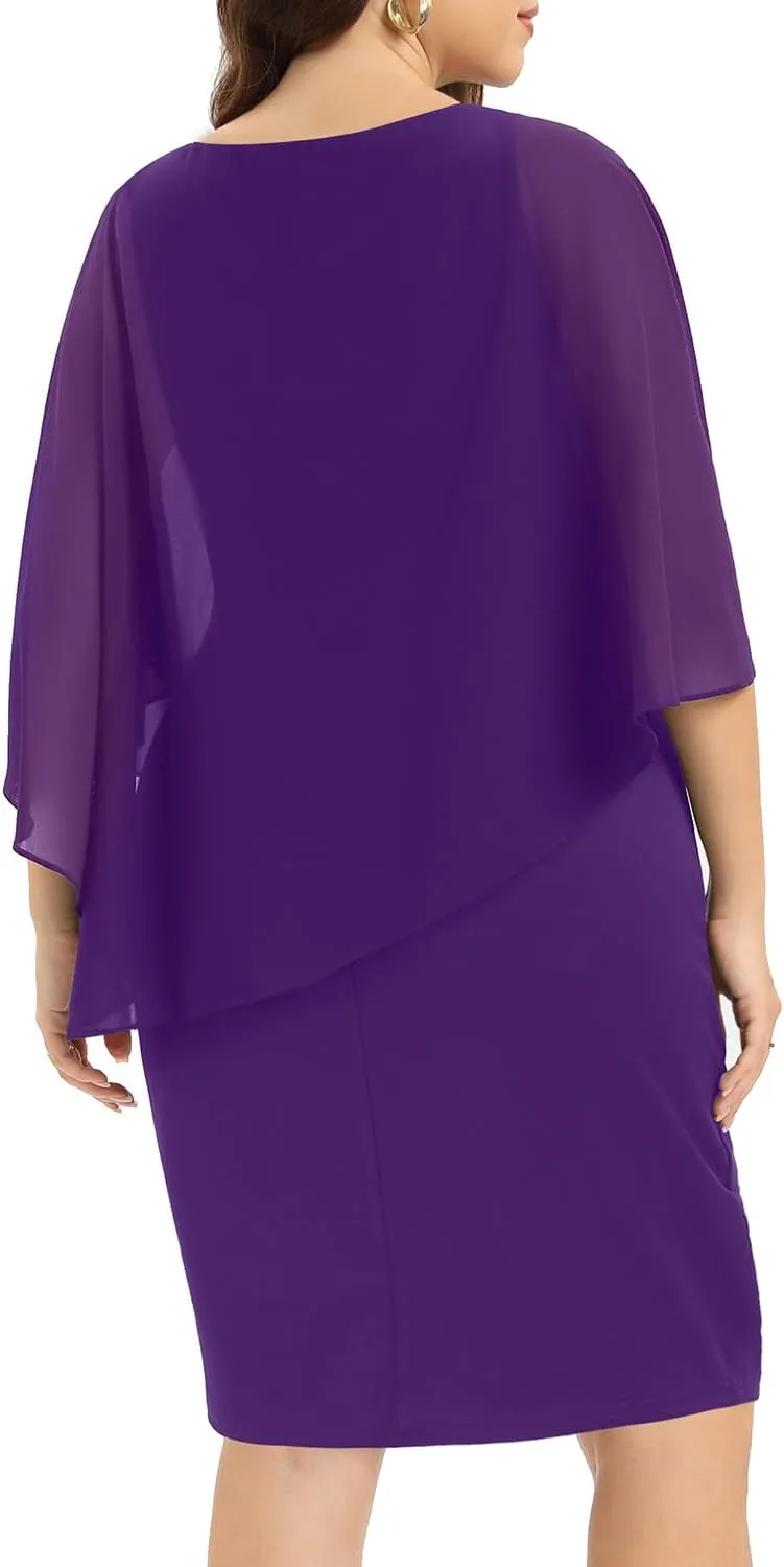 Plus Size Dresses Wedding Guest - Mother of The Bride Cocktail Semi Formal Cape Dresses