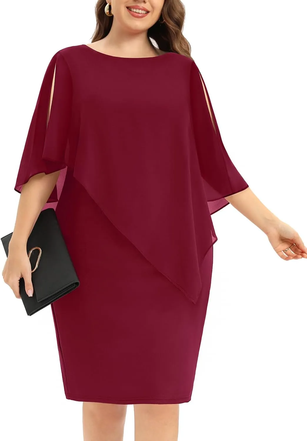 Plus Size Dresses Wedding Guest - Mother of The Bride Cocktail Semi Formal Cape Dresses