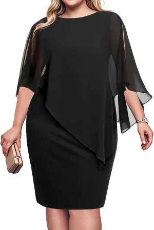 Plus Size Dresses Wedding Guest - Mother of The Bride Cocktail Semi Formal Cape Dresses