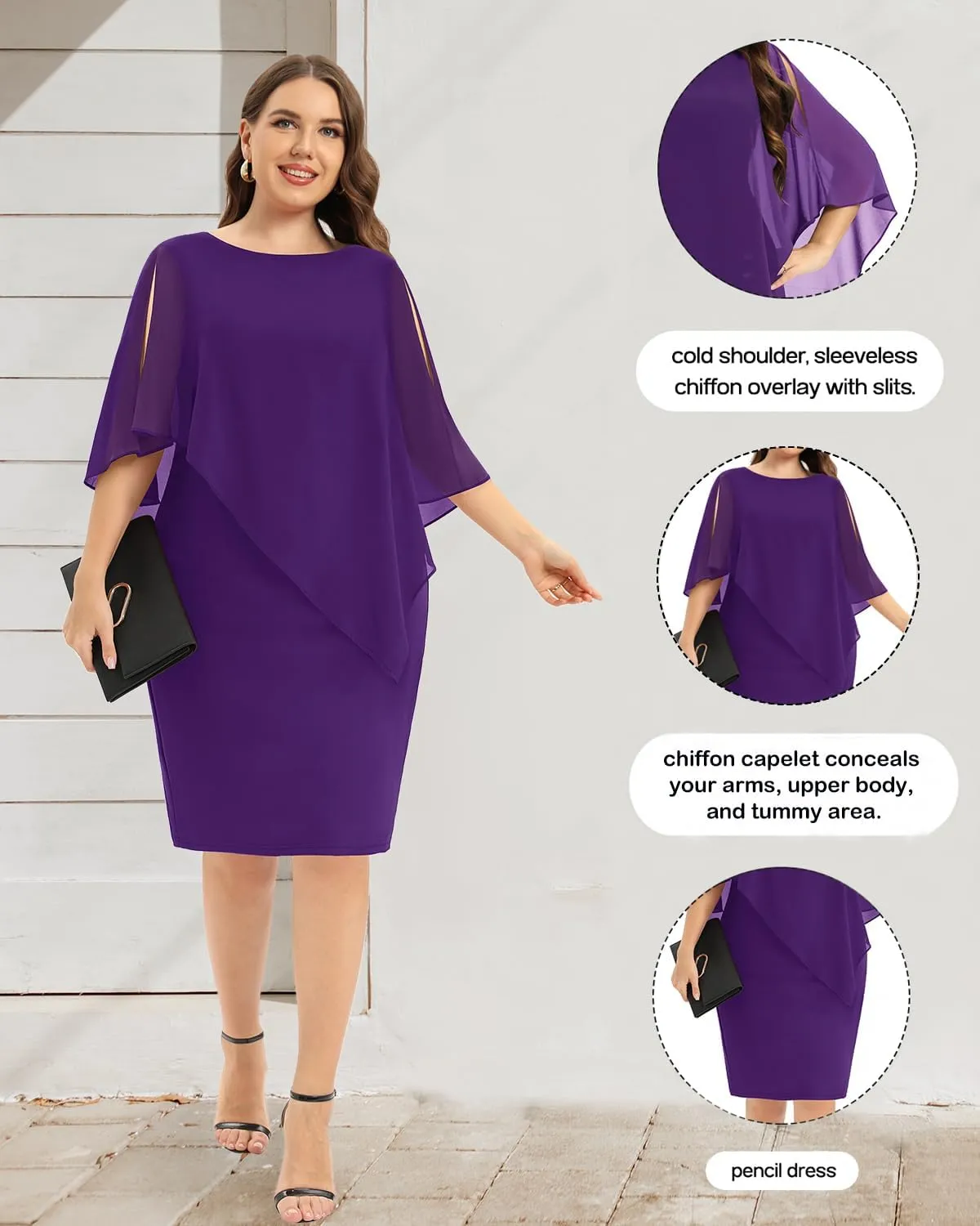 Plus Size Dresses Wedding Guest - Mother of The Bride Cocktail Semi Formal Cape Dresses