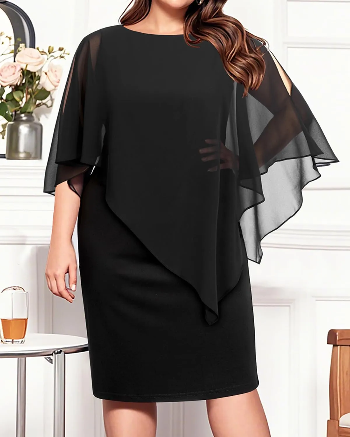 Plus Size Dresses Wedding Guest - Mother of The Bride Cocktail Semi Formal Cape Dresses