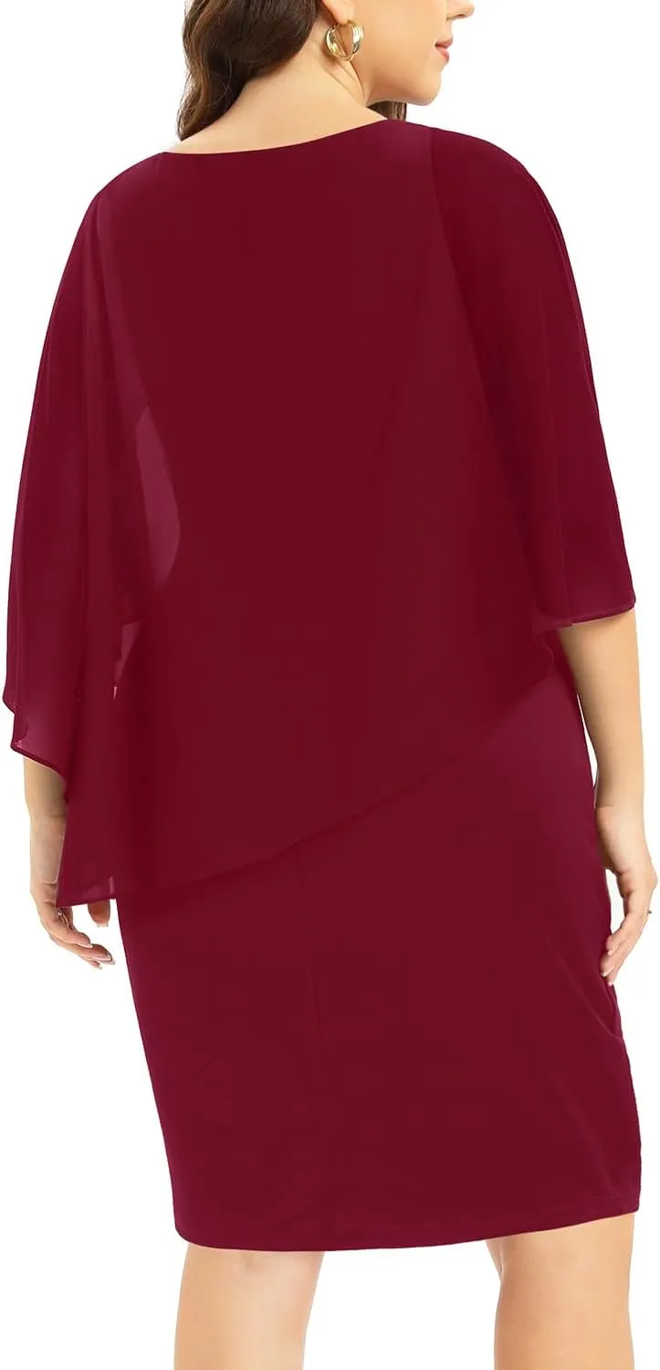 Plus Size Dresses Wedding Guest - Mother of The Bride Cocktail Semi Formal Cape Dresses