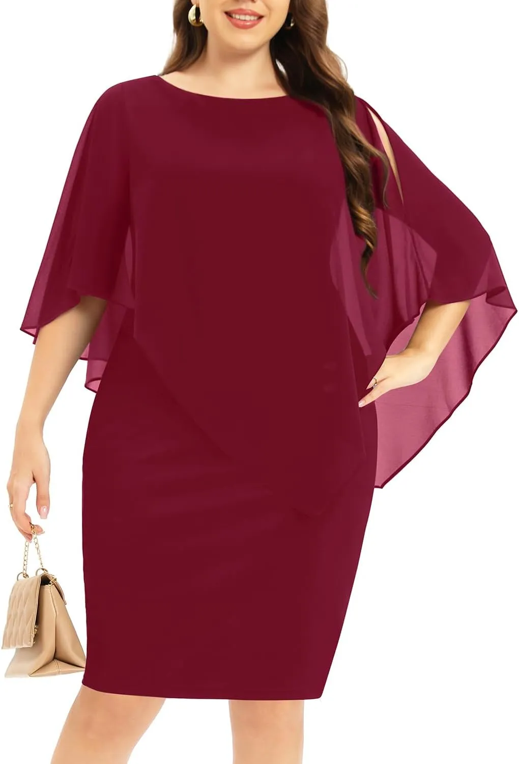 Plus Size Dresses Wedding Guest - Mother of The Bride Cocktail Semi Formal Cape Dresses