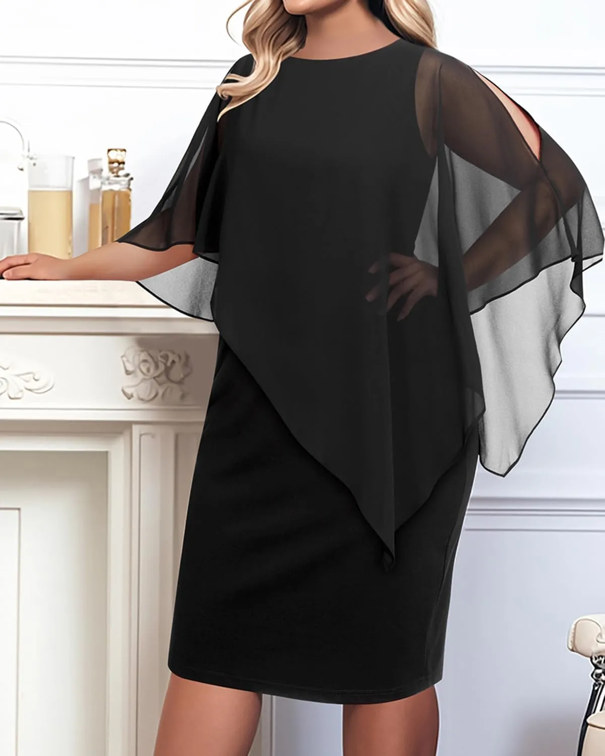Plus Size Dresses Wedding Guest - Mother of The Bride Cocktail Semi Formal Cape Dresses