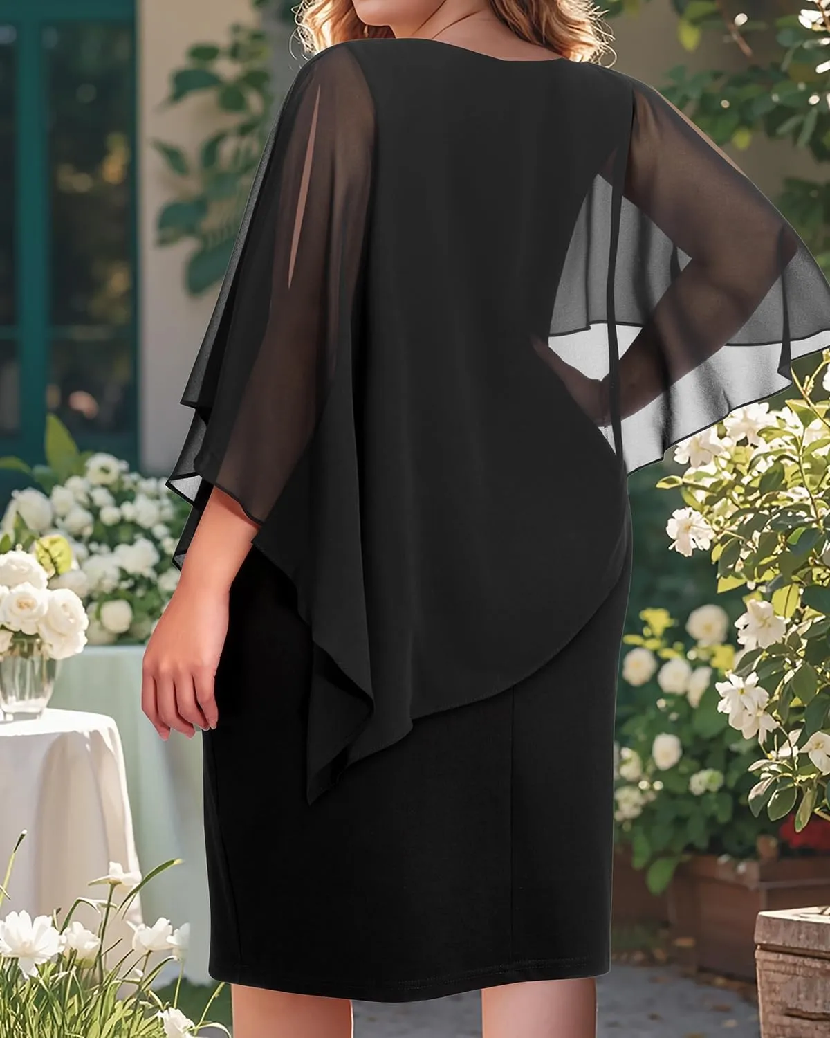 Plus Size Dresses Wedding Guest - Mother of The Bride Cocktail Semi Formal Cape Dresses