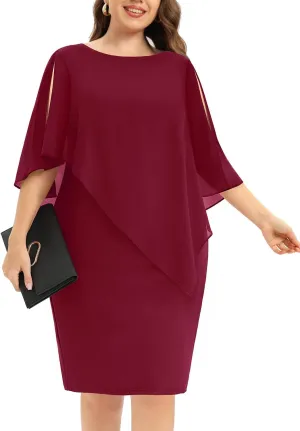 Plus Size Dresses Wedding Guest - Mother of The Bride Cocktail Semi Formal Cape Dresses