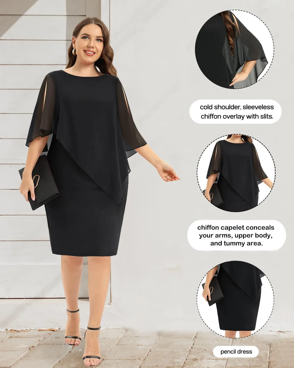 Plus Size Dresses Wedding Guest - Mother of The Bride Cocktail Semi Formal Cape Dresses