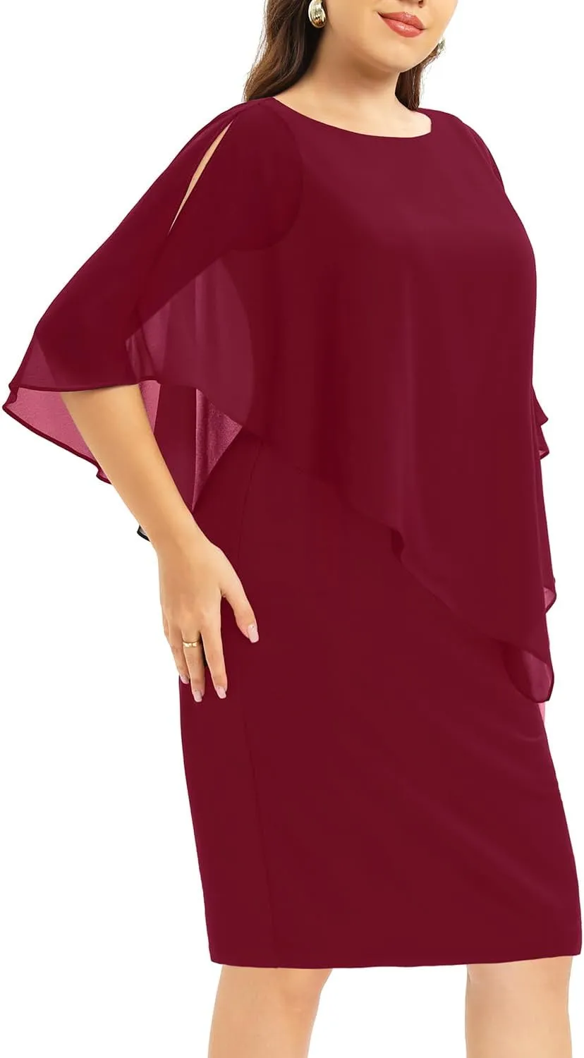 Plus Size Dresses Wedding Guest - Mother of The Bride Cocktail Semi Formal Cape Dresses
