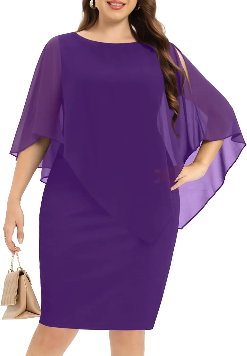 Plus Size Dresses Wedding Guest - Mother of The Bride Cocktail Semi Formal Cape Dresses