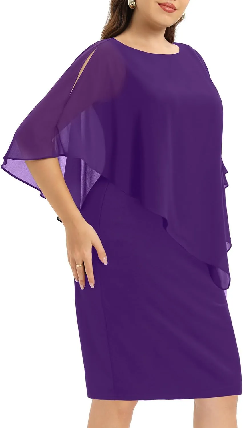 Plus Size Dresses Wedding Guest - Mother of The Bride Cocktail Semi Formal Cape Dresses