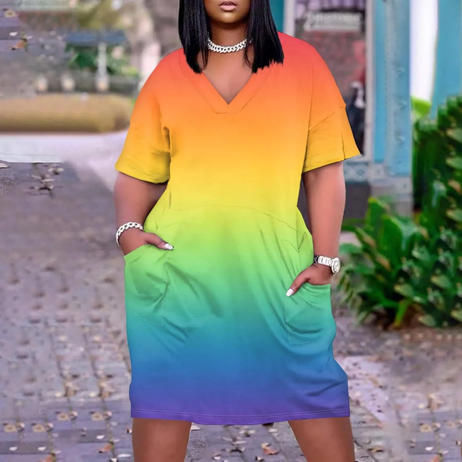 Plus Size Midi Dresses for Women 2025 Casual Loose Fitting Short Sleeve V Neck T Shirt Dress Lounge Comfy Sleep Dress