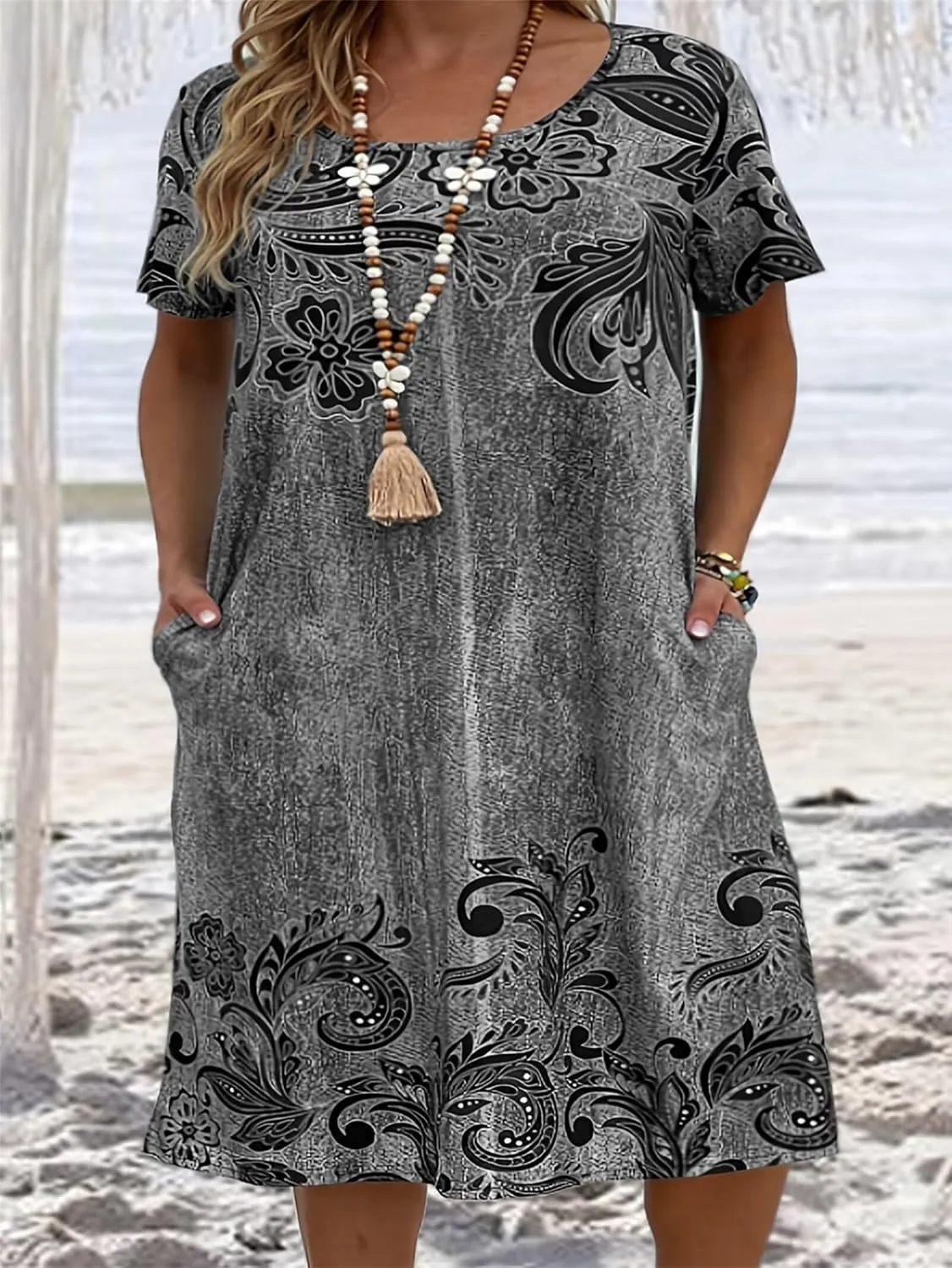 Plus Size Summer for Women Casual Short Sleeve Midi Dress Square Neck Loose Flowy Boho Floral Smocked Dresses