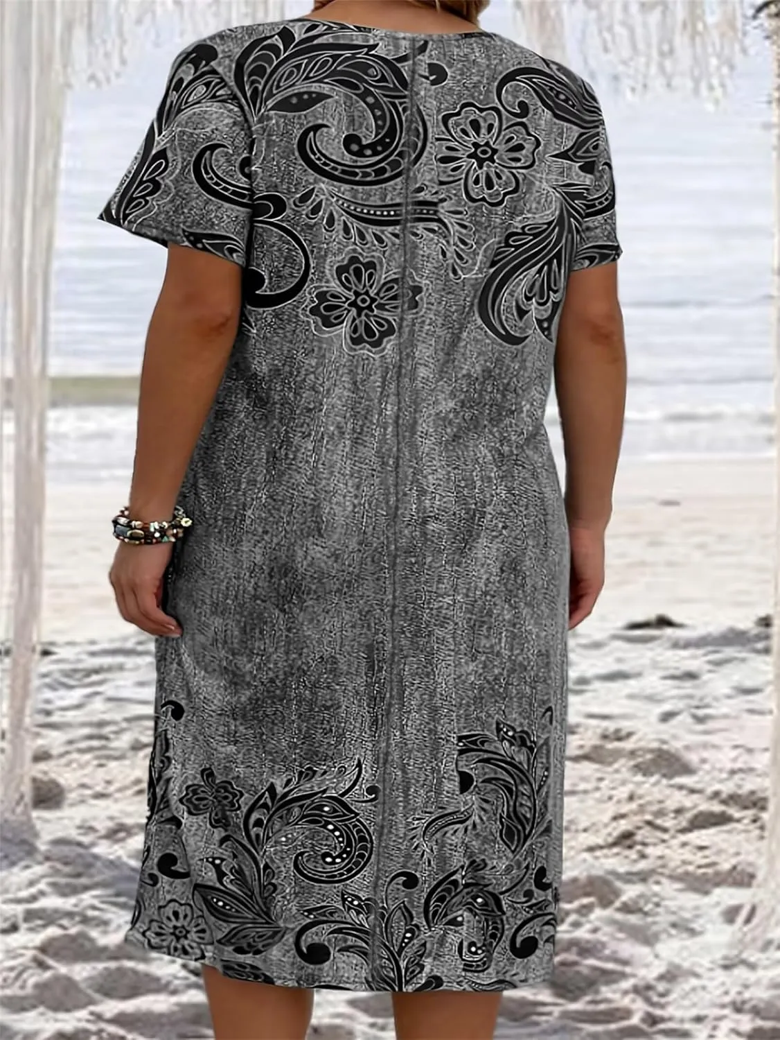 Plus Size Summer for Women Casual Short Sleeve Midi Dress Square Neck Loose Flowy Boho Floral Smocked Dresses