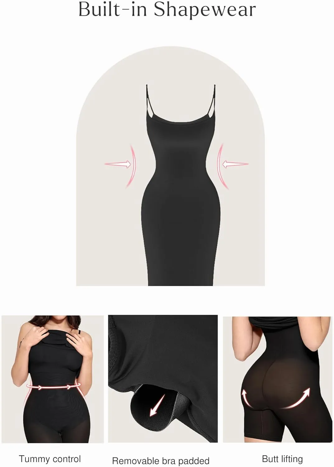 Popilush Summer Dresses for Women 2025 - Dinner Dress Spaghetti Straps Shapewear Mini Dress Club Date Night Bodycon