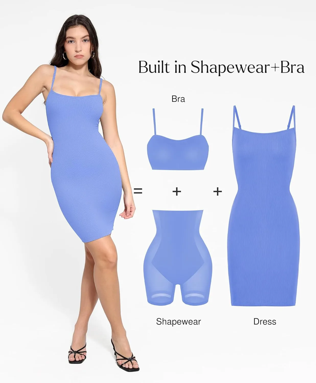 Popilush Summer Dresses for Women 2025 - Dinner Dress Spaghetti Straps Shapewear Mini Dress Club Date Night Bodycon