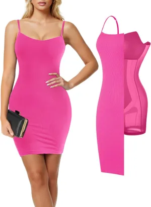 Popilush Summer Dresses for Women 2025 - Dinner Dress Spaghetti Straps Shapewear Mini Dress Club Date Night Bodycon