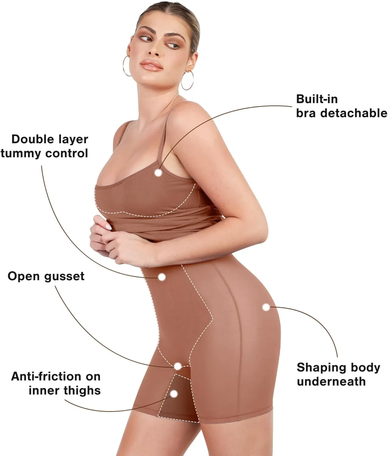 Popilush Summer Dresses for Women 2025 - Dinner Dress Spaghetti Straps Shapewear Mini Dress Club Date Night Bodycon