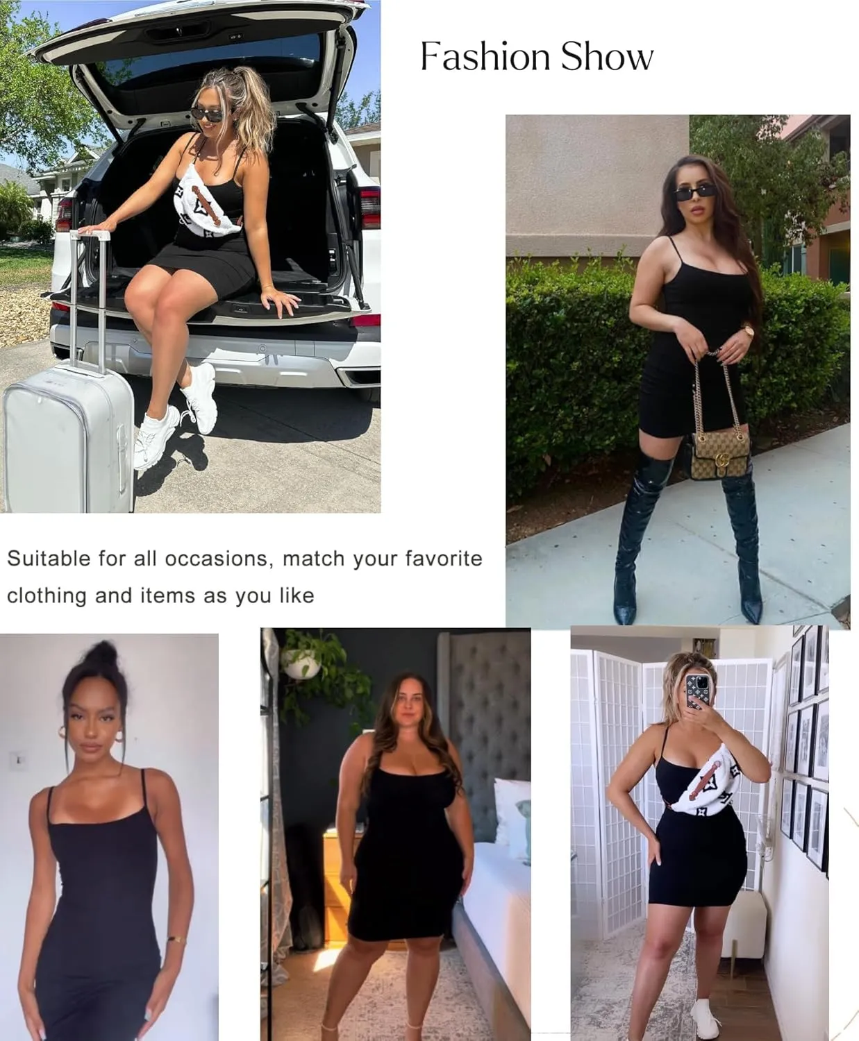 Popilush Summer Dresses for Women 2025 - Dinner Dress Spaghetti Straps Shapewear Mini Dress Club Date Night Bodycon