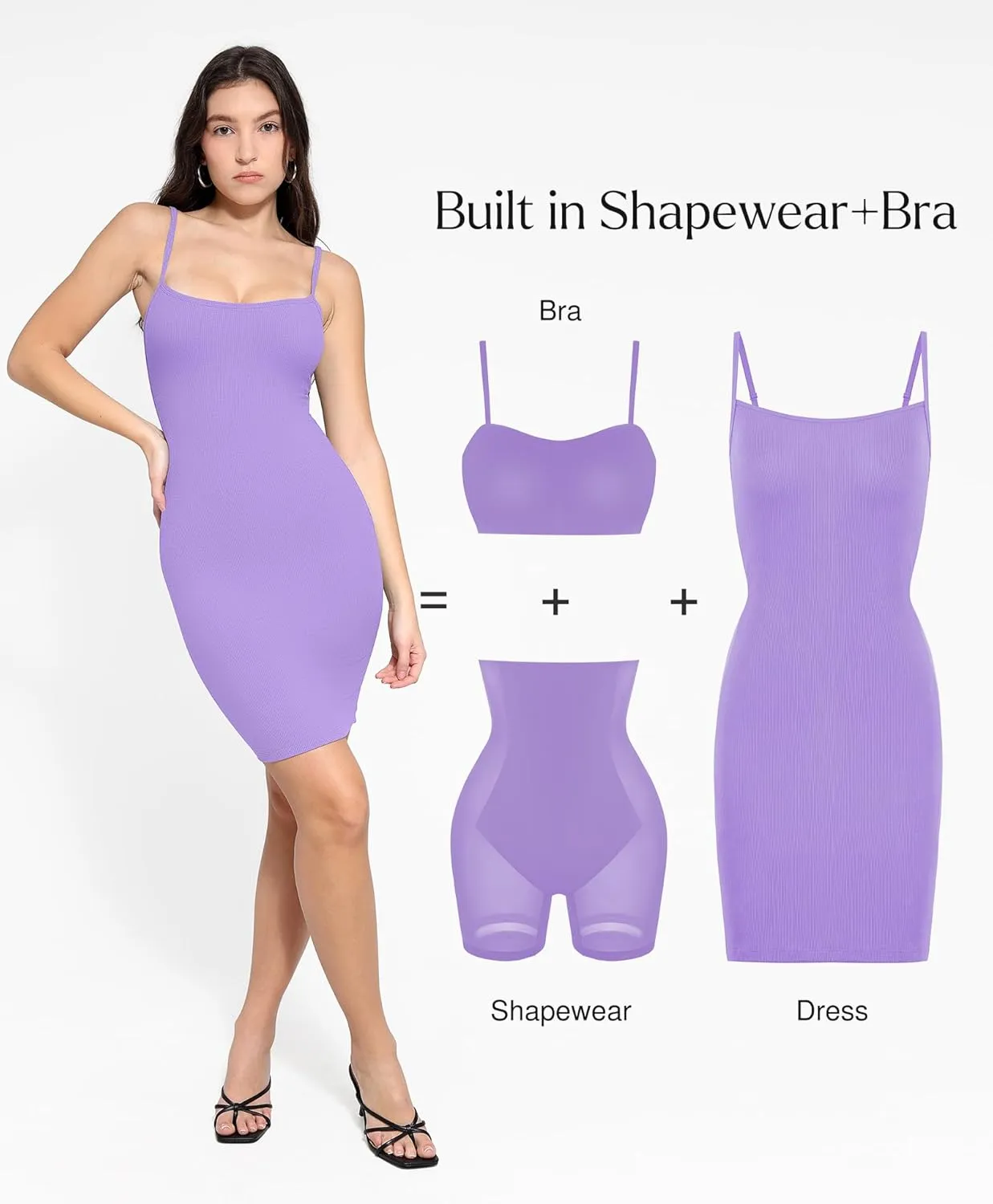 Popilush Summer Dresses for Women 2025 - Dinner Dress Spaghetti Straps Shapewear Mini Dress Club Date Night Bodycon