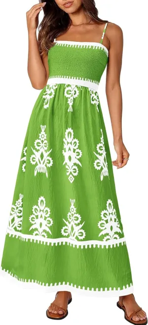 PRETTYGARDEN Summer Dress for Women 2025 Floral Sundress Spaghetti Strap Flowy Beach Vacation Boho Maxi Dresses